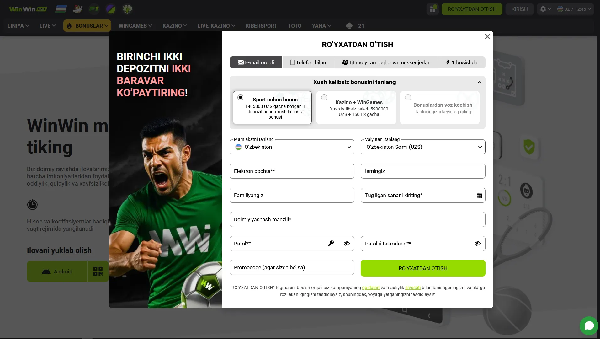 WinWin mobil versiya va ilovani o'rnatish